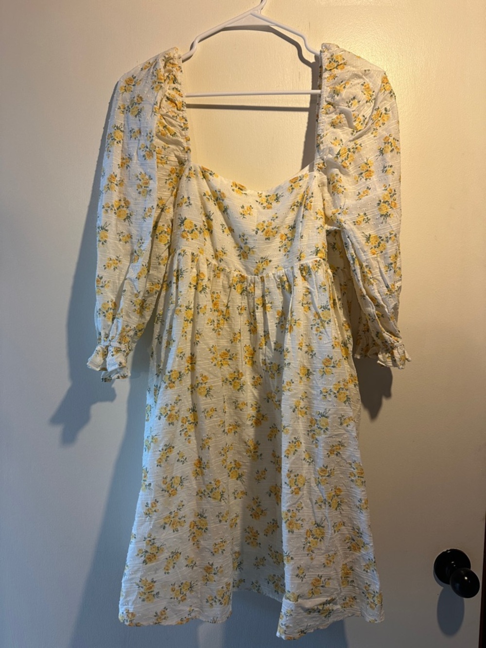 Storia White Mini Dress with Yellow Floral Print